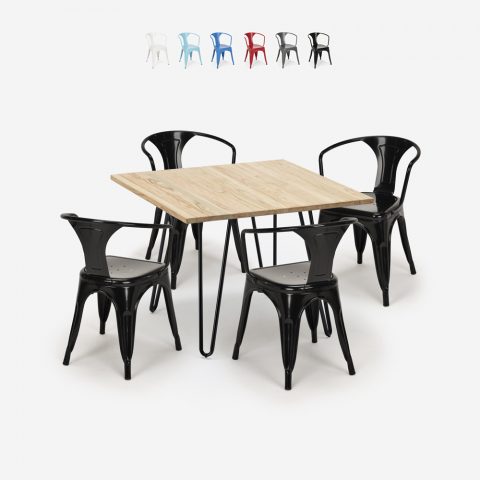 Set Industriell design bord 80x80cm 4 stolar tolix stil kök bar Reims Light Kampanj