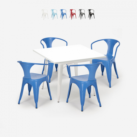 set 4 Lix stolar industriellt vitt bord stål 80x80cm century white Kampanj