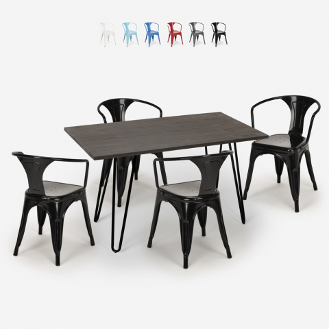 Set träbord 120x60cm 4 industriell stil tolix stolar kök restaurang Wismar