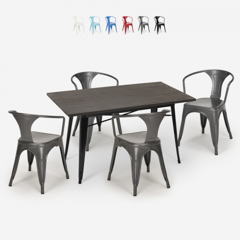 Set Industriell design rektangulärt bord 120x60cm 4 stolar tolix stil kök bar Caster Kampanj