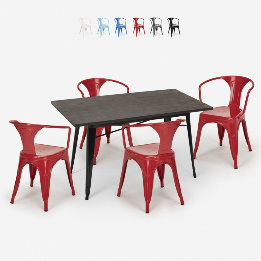 set industriell design rektangulärt bord 120x60cm 4 stolar stil kök bar caster Katalog