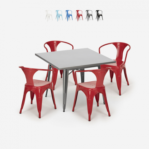 industriellt set köksbord i stål 80x80cm 4 Lix stolar century Kampanj