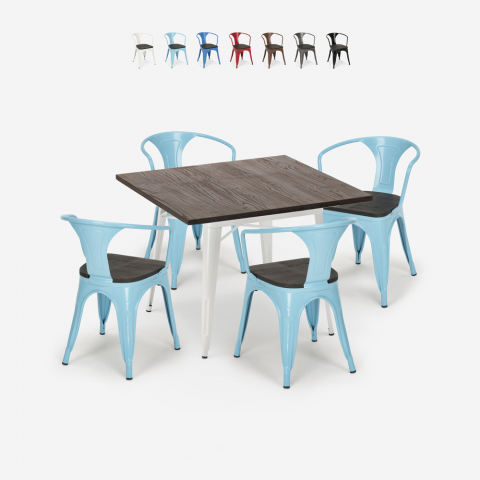 Set bord 80x80cm 4 stolar tolix stil Industriell design kök bar Hustle Wood White Kampanj