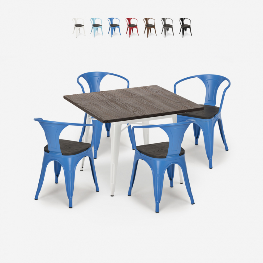 set bord 80x80cm 4 stolar stil industriell design kök bar hustle wood white Erbjudande set bord 80x80cm 4 stolar stil industriell design kök bar hustle wood white Erbjudande