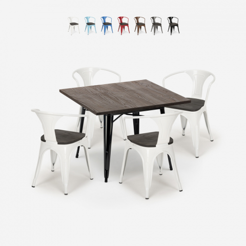 Set bord 80x80cm 4 stolar tolix stil Industriell design kök bar Hustle Wood Black Kampanj