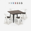 set bord 80x80cm 4 stolar stil industriell design kök bar hustle wood black Kampanj