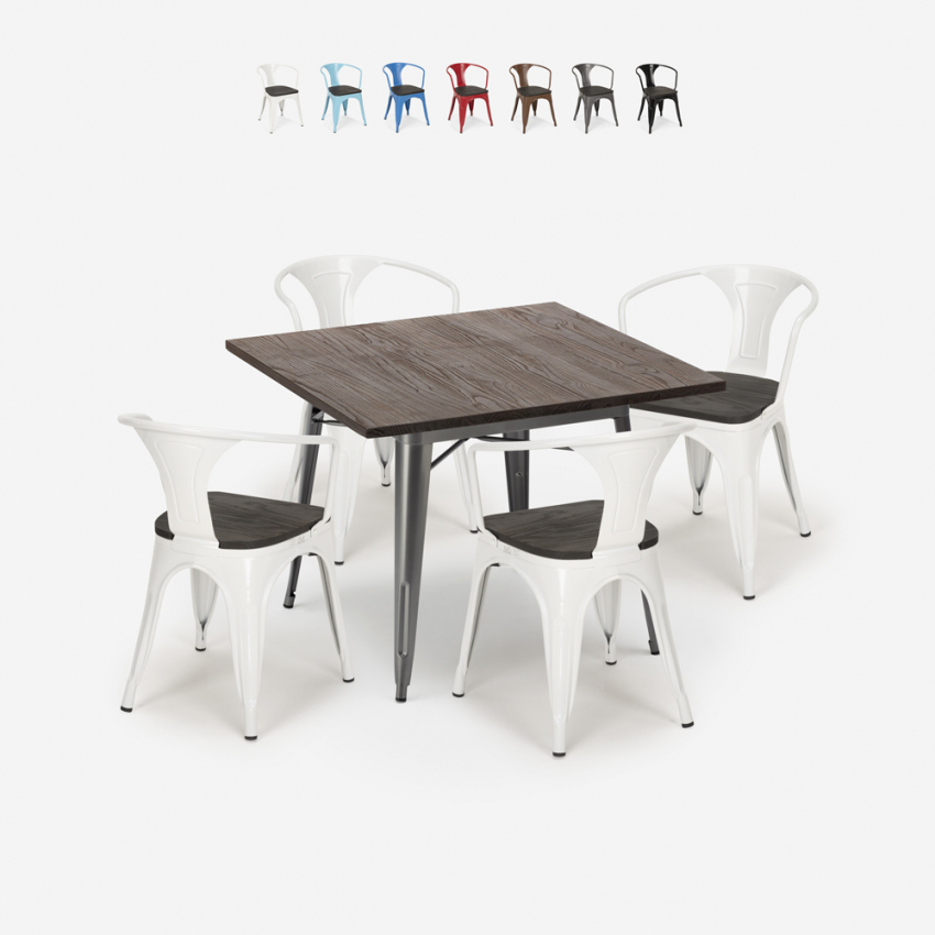 set bord 80x80cm 4 stolar stil industriell design kök bar hustle wood Erbjudande