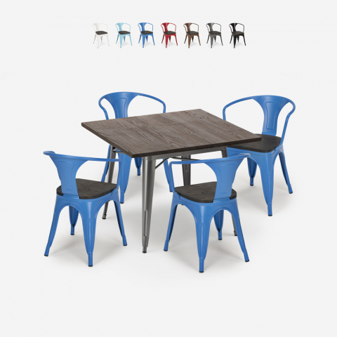 set bord 80x80cm 4 stolar Lix stil industriell design kök bar hustle wood Kampanj