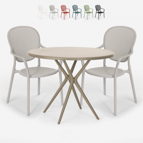 Set runt bord beige 80cm 2 stolar modern design utomhus Valet
