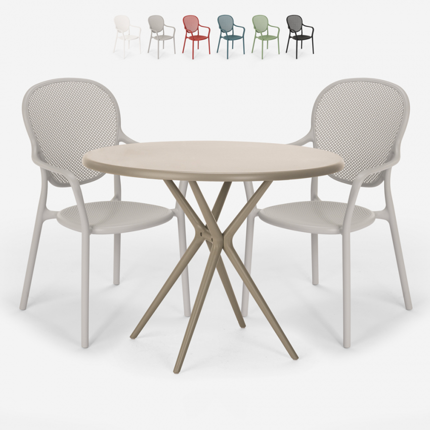 Set runt bord beige 80cm 2 stolar modern design utomhus Valet Kampanj