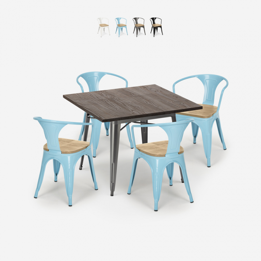 set bord 80x80cm 4 stolar stil industriell design kök bar hustle top light Försäljning