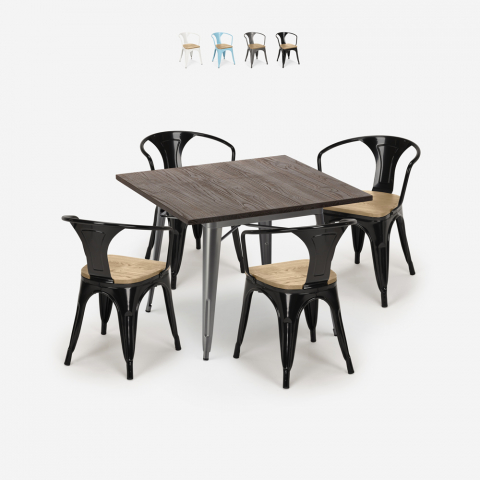 Set bord 80x80cm 4 stolar tolix stil Industriell design kök bar Hustle Top Light Kampanj