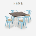industriellt köksbord set 80x80cm 4 stolar i stil i trä hustle white top light Försäljning