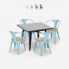 industriellt set köksbord i stål 80x80cm 4 Lix stolar century black top light Försäljning