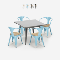 industriellt set köksbord i stål 80x80cm 4 Lix stolar century top light Försäljning