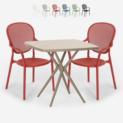 Set 2 stolar kvadratiskt beige bord 70x70cm inomhus utomhus design Lavett