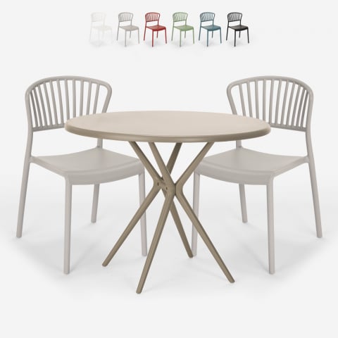 Set runt beige bord 80cm 2 stolar modern design Gianum