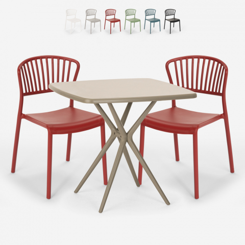 Set kvadratiskt beige bord 70x70cm 2 stolar inomhus utomhus design Magus Kampanj