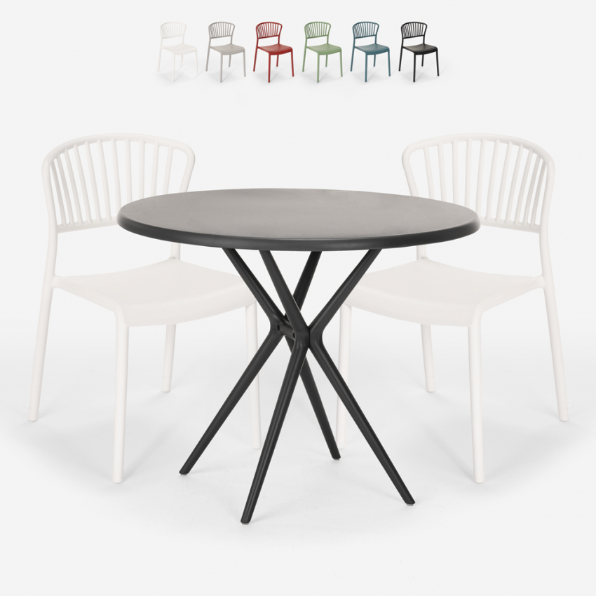 Set 2 stolar modern design runt svart bord 80cm Gianum Dark Försäljning