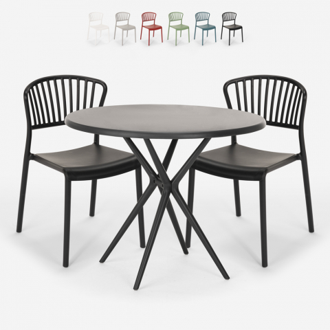Set 2 stolar modern design runt svart bord 80cm Gianum Dark