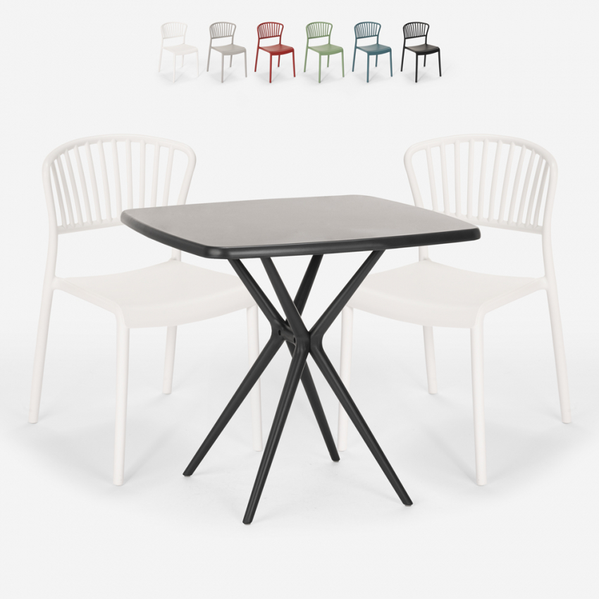 Set 2 stolar kvadratiskt svart bord 70x70cm utomhus design Magus Dark Försäljning
