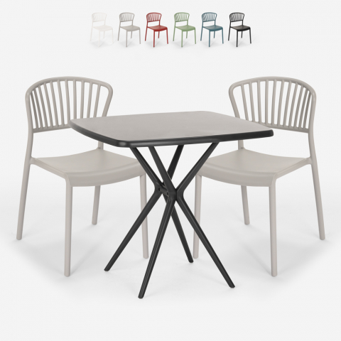 Set 2 stolar kvadratiskt svart bord 70x70cm utomhus design Magus Dark Kampanj