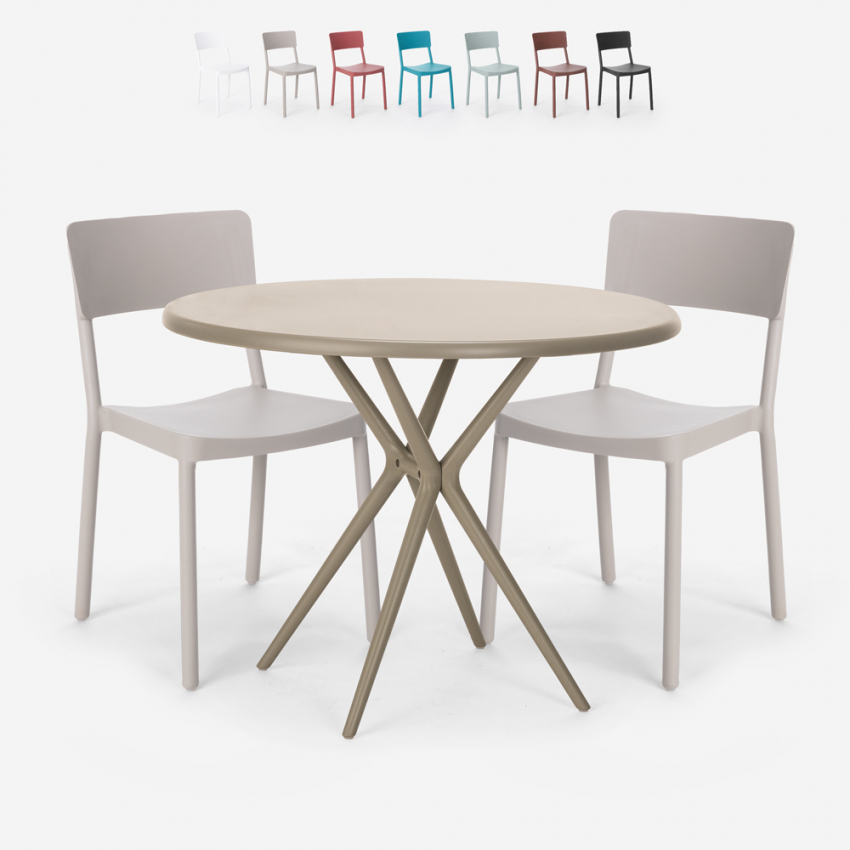 Set 2 stolar polypropen runt beige bord 80cm design Aminos Kampanj