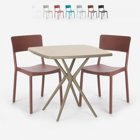 Set 2 stolar kvadratiskt beige bord 70x70cm polypropen design Regas Kampanj