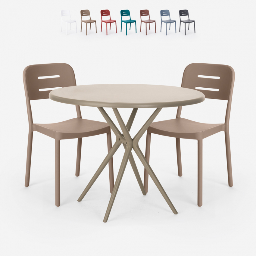 Set 2 stolar polypropen design runt beige bord 80cm Ipsum Kampanj