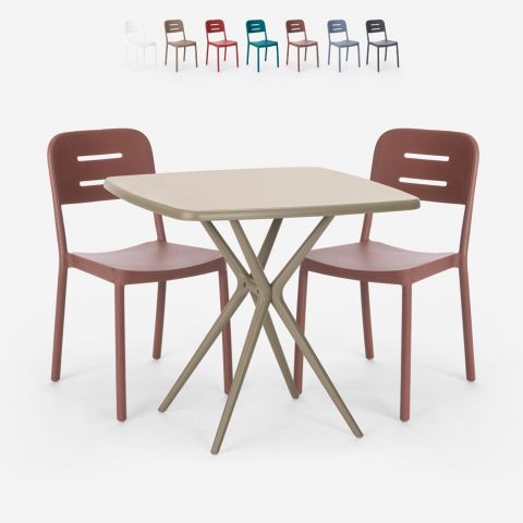 Set kvadratiskt beige bord polypropen 70x70cm 2 stolar design Larum