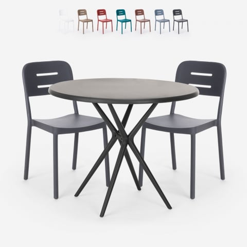 Set runt svart bord 80cm 2 stolar modern design Ipsum Dark