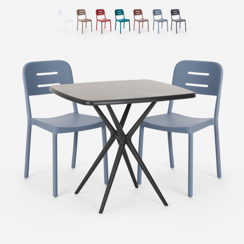 Set 2 stolar modern design kvadratiskt svart bord 70x70cm Larum Dark Kampanj