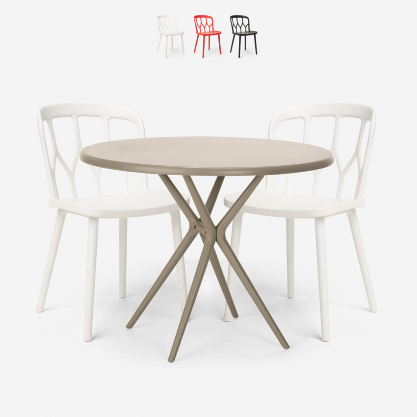 Set 2 stolar polypropen design runt beige bord 80cm Kento Försäljning