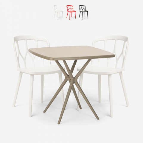 Set 2 stolar design polypropen kvadratiskt beige bord 70x70cm Saiku