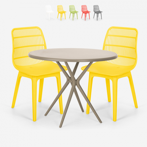 Set 2 stolar modern design runt beige bord 80cm utomhus Bardus