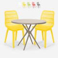 Set 2 stolar modern design runt beige bord 80cm utomhus Bardus Kampanj