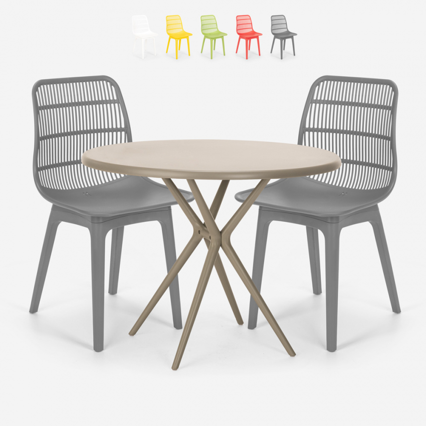 Set 2 stolar modern design runt beige bord 80cm utomhus Bardus Egenskaper