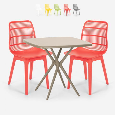 Set 2 polypropen stolar kvadratiskt beige bord 70x70cm design Cevis Kampanj