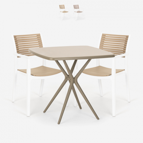 Set 2 stolar kvadratiskt beige bord 70x70cm polypropen utomhus Clue Kampanj
