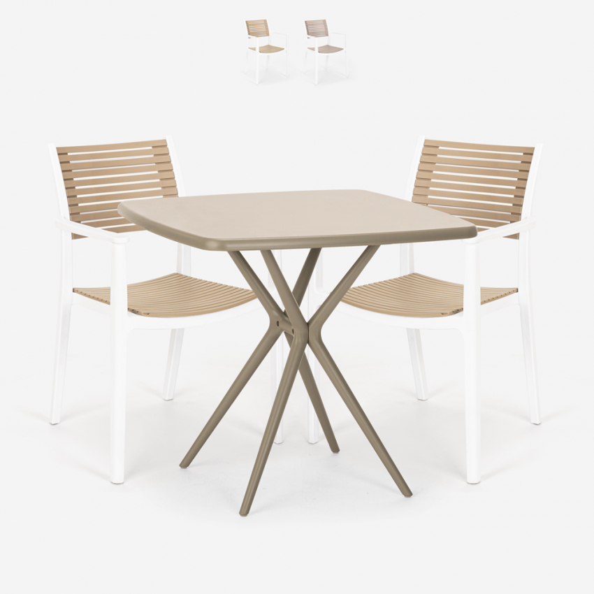 Set 2 stolar kvadratiskt beige bord 70x70cm polypropen utomhus Clue Kampanj