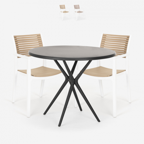 Set 2 stolar modern design runt svart bord 80cm Fisher Dark