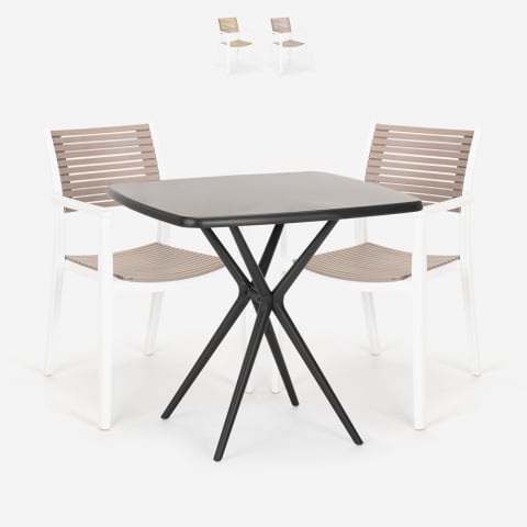 Set kvadratisk svart bord 70x70cm 2 stolar modern design Clue Dark