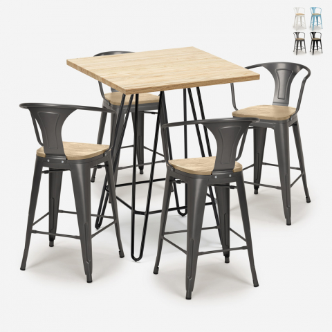 Set 60x60cm högt bord 4 tolix pallar kök bar Mason Top Light Kampanj