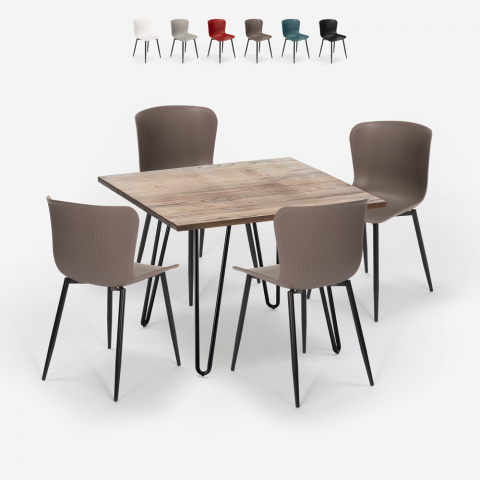 Set kvadratiskt bord 80x80cm 4 stolar trä metall industriell stil Claw Kampanj