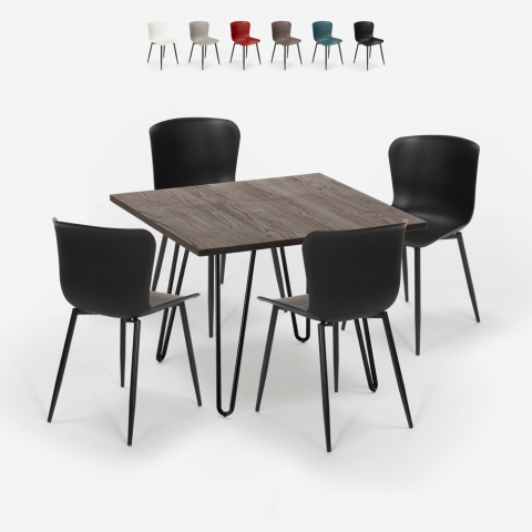 Set bord 80x80cm kvadratiskt 4 stolar industriell stil metall Claw Dark
