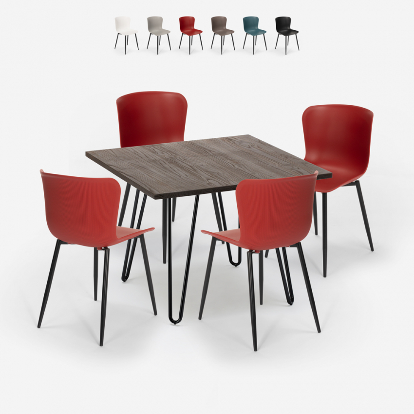 Set bord 80x80cm kvadratiskt 4 stolar industriell stil metall Claw Dark Rabatter