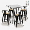 set industriellt bord i metall 60x60cm 4 pallar trä bucket steel Erbjudande