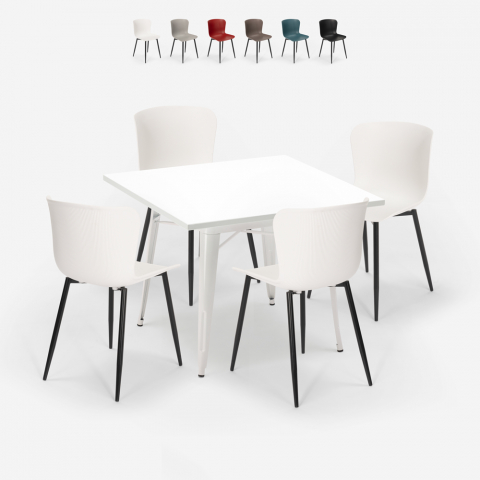 Set kvadratiskt bord industriell design 80x80cm 4 tolix stolar Wrench Light