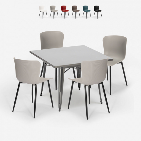 set 4 stolar kvadratiskt bord 80x80cm industriell design wrench Kampanj
