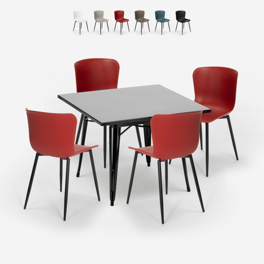 set 4 stolar kvadratiskt bord 80x80cm industriell stil wrench dark Rea